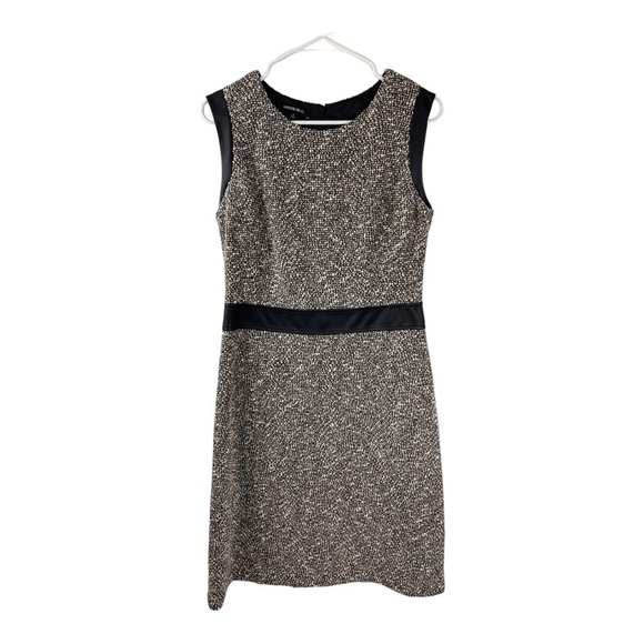 Lafayette 148 Sz 6 Tweed Leather Trim Sleeveless Knee Length Sheath Dress - Picture 1 of 7